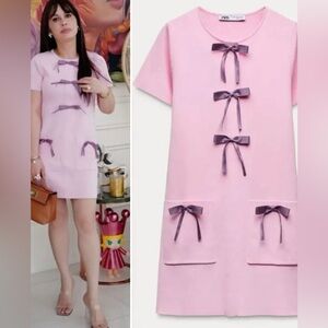 NWT Zara Pink Dress with Bow Accents
